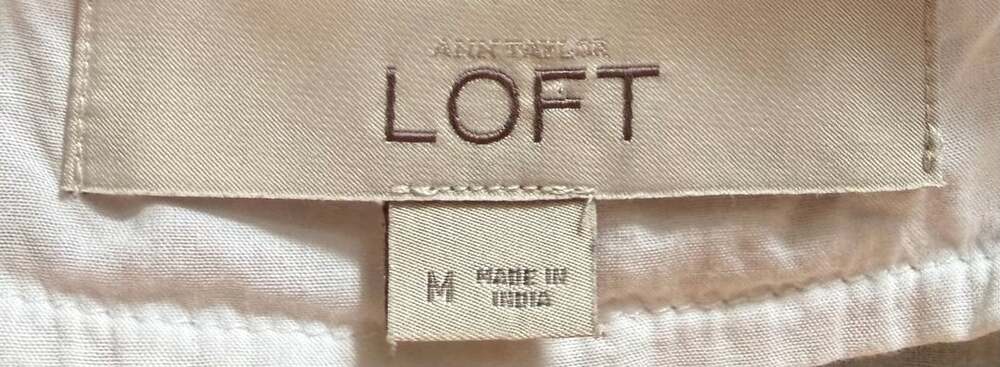 Ann Taylor Loft White Sleeveless Blouse with Metallic Embroidered V-Neck Detail